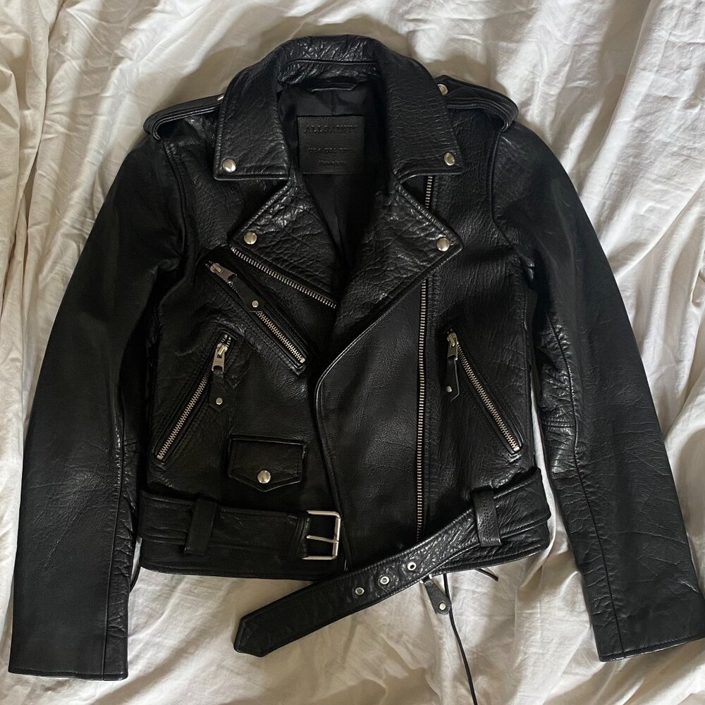 ALLSAINTS Sarana Lace-Up Leather Biker Jacket US Size 2